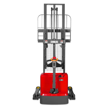 3300lbs Lithium-ion Electric Straddle Stacker, 98" Lift, Adjustable Legs & Forks, F33-98S
