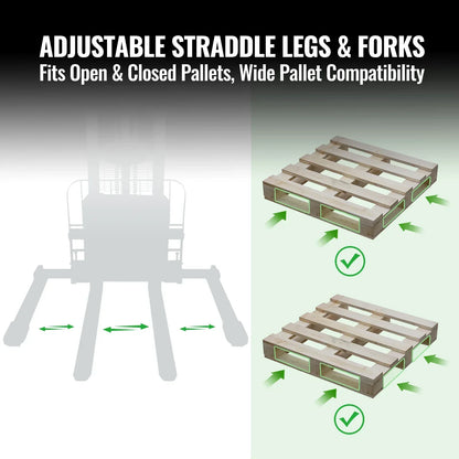 3300lbs Lithium-ion Electric Straddle Stacker, 98" Lift, Adjustable Legs & Forks, F33-98S