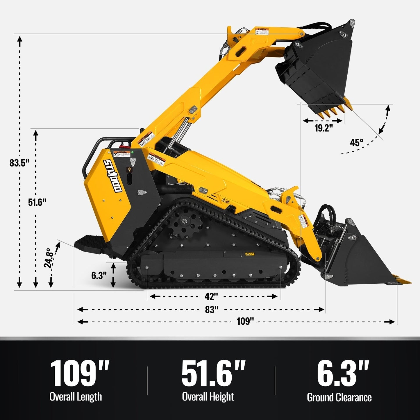 Mini Skid Steer Stand On Compact Track Loader ( 4 in 1 bucket included ) with 25HP KUBOTA D1105 Diesel Engine, Common Industry Interface (CII), CROBA  STL1000