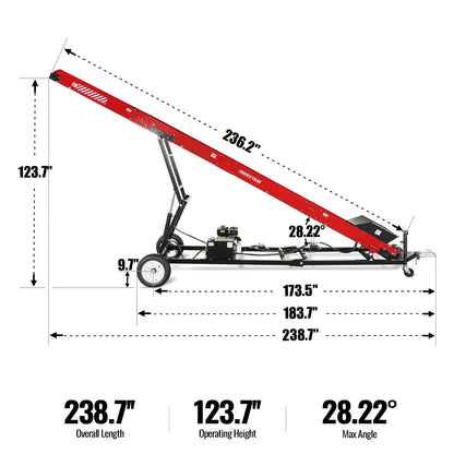 Firewood Conveyor, 7HP 212cc Gasoline Powered Max. 124" Lift Height, 236'' Length, 16" Width, HC2016