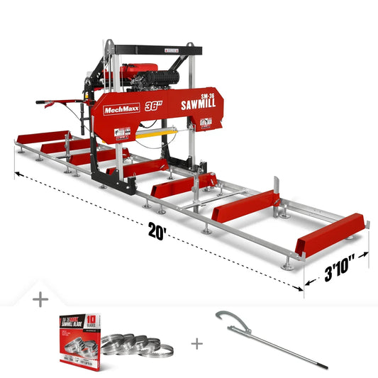 36" MAX Portable Sawmill, 25HP 750cc ZONSEN V-Twin Engine, 36" Board Width, 20' Track Length, (10 x Blades Included), SM-36MAX